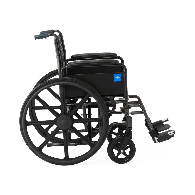 Black wheelchair with a blue logo on a white background