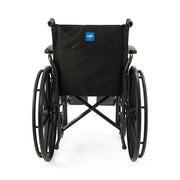 Black wheelchair with a blue logo on a white background