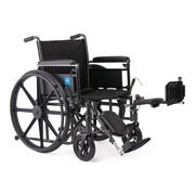 Black manual wheelchair with footrests on a white background
