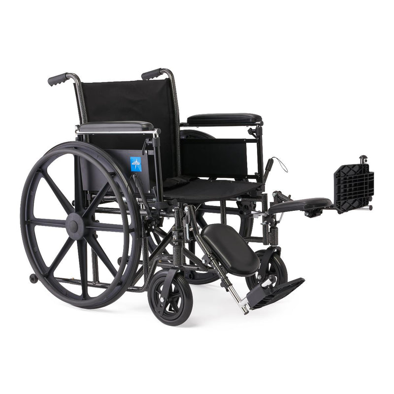 Black manual wheelchair with footrests on a white background