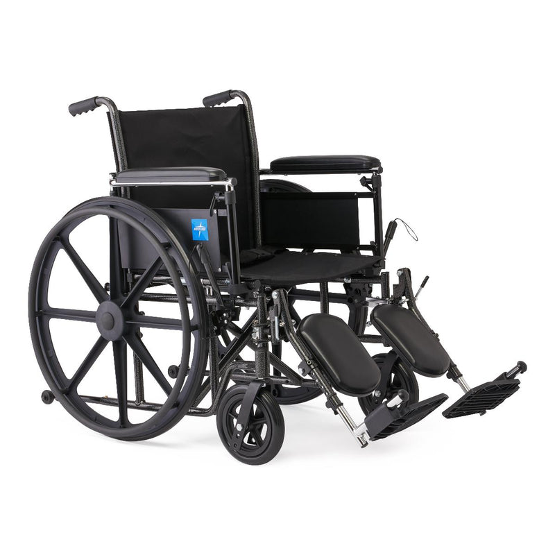 Black wheelchair with armrests and footrests on a white background