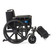 Black wheelchair with a blue logo on a white background
