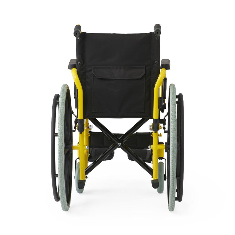 Black wheelchair with yellow accents on a white background