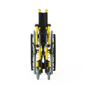 Yellow and black wheelchair on a white background