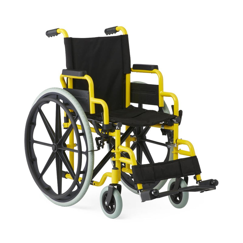 Yellow and black wheelchair on a white background