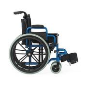 Blue and black wheelchair on a white background