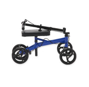 Blue knee walker with wheels on a white background