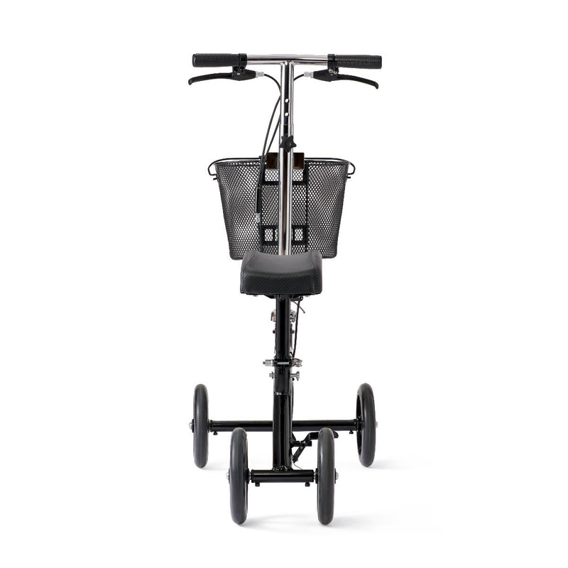 Black scooter with basket on a white background