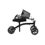Black knee walker with wheels on a white background