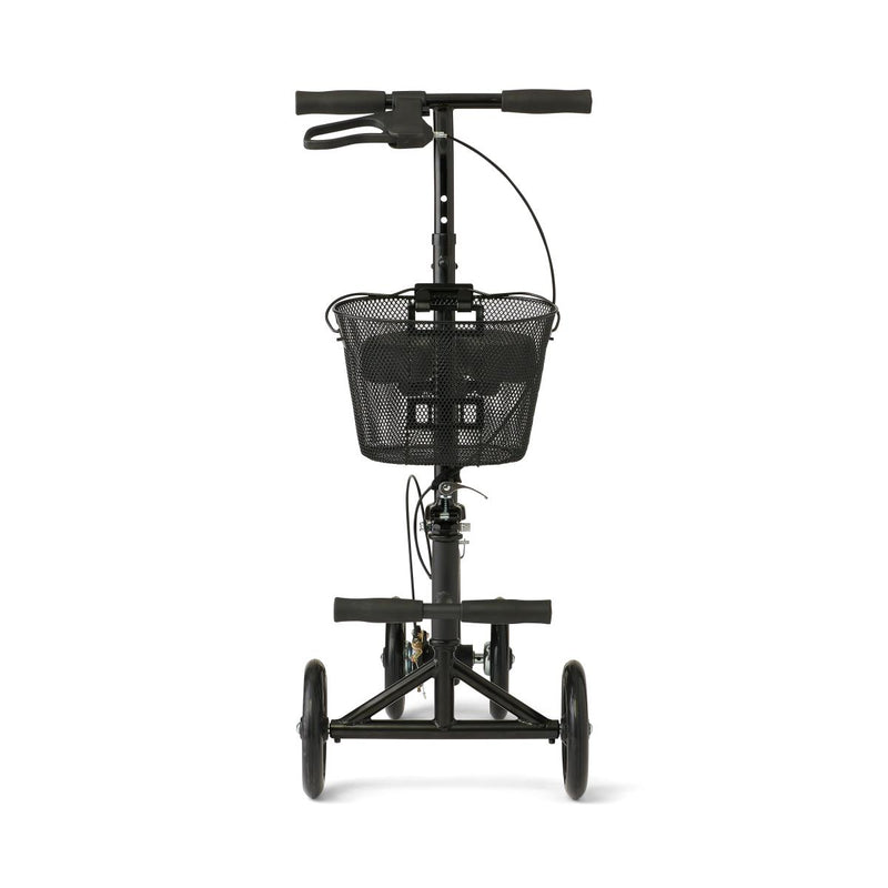 Black golf trolley with basket on a white background