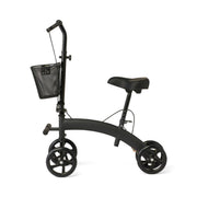 Black knee walker with basket on a white background