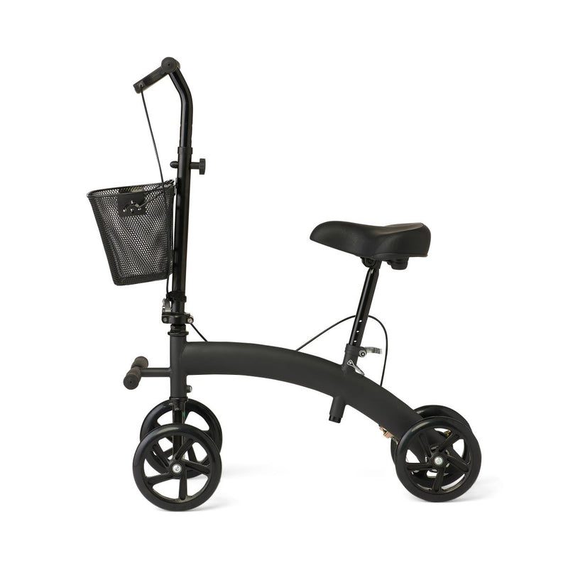 Black knee walker with basket on a white background