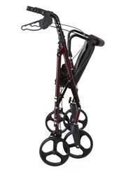 Foldable walking frame with wheels on a white background