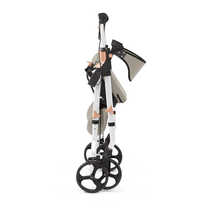 Foldable rollator with wheels on a white background