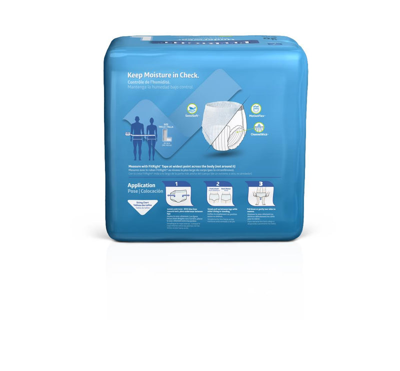 Blue package of adult diapers with instructions on a white background