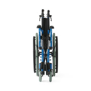 Blue and black wheelchair on a white background