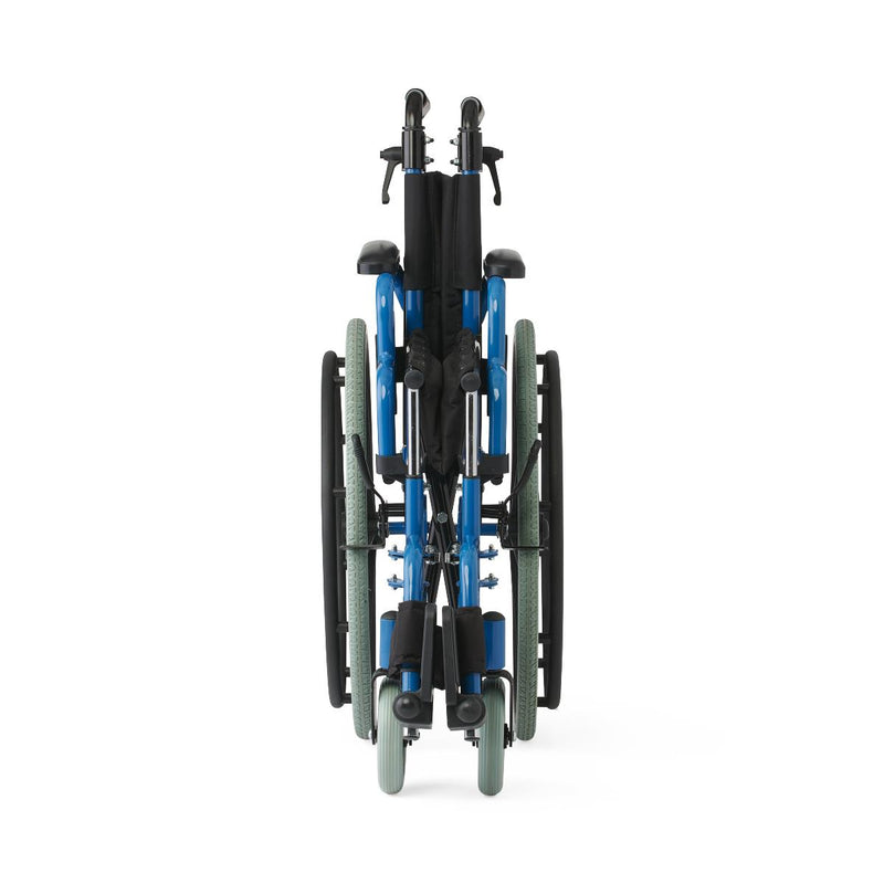Blue and black wheelchair on a white background