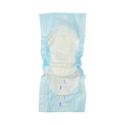 Disposable diaper with blue cover on a white background