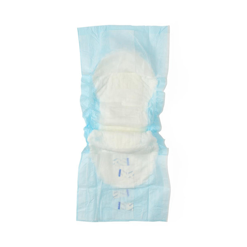 Disposable diaper with blue cover on a white background