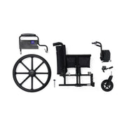 breakdown of wheelchair parts on a white background