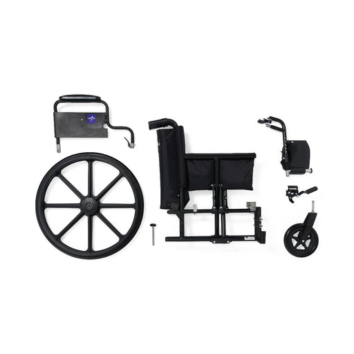 breakdown of wheelchair parts on a white background