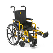 Yellow wheelchair with a visible brand logo on a white background