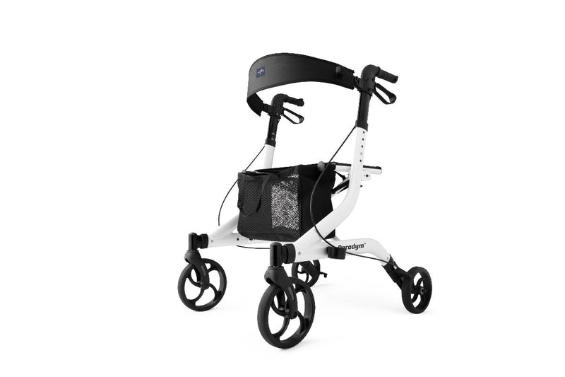 White rollator with black accents on a white background