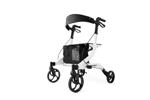 White rollator with black accents on a white background