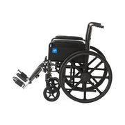 Black wheelchair with blue logo on a white background