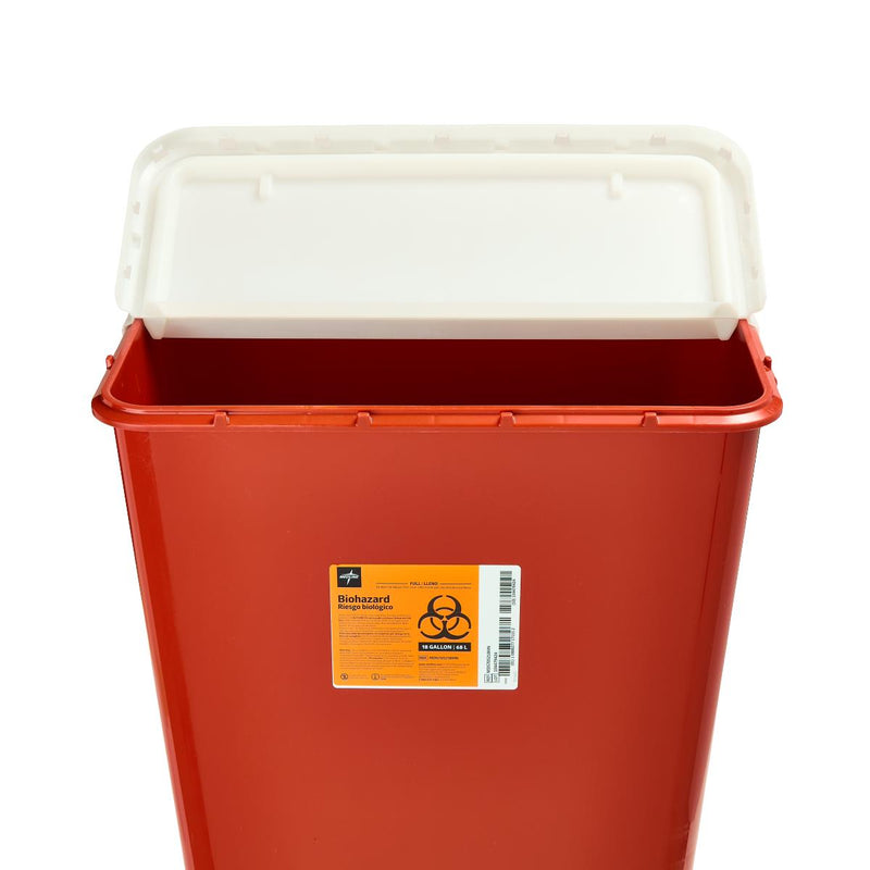Medline Sharps Container, 18 Gal, Red, Hinged Top