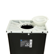 Black and white container with a lid on a white background
