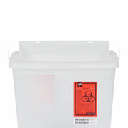 White container with a red biohazard label on a white background
