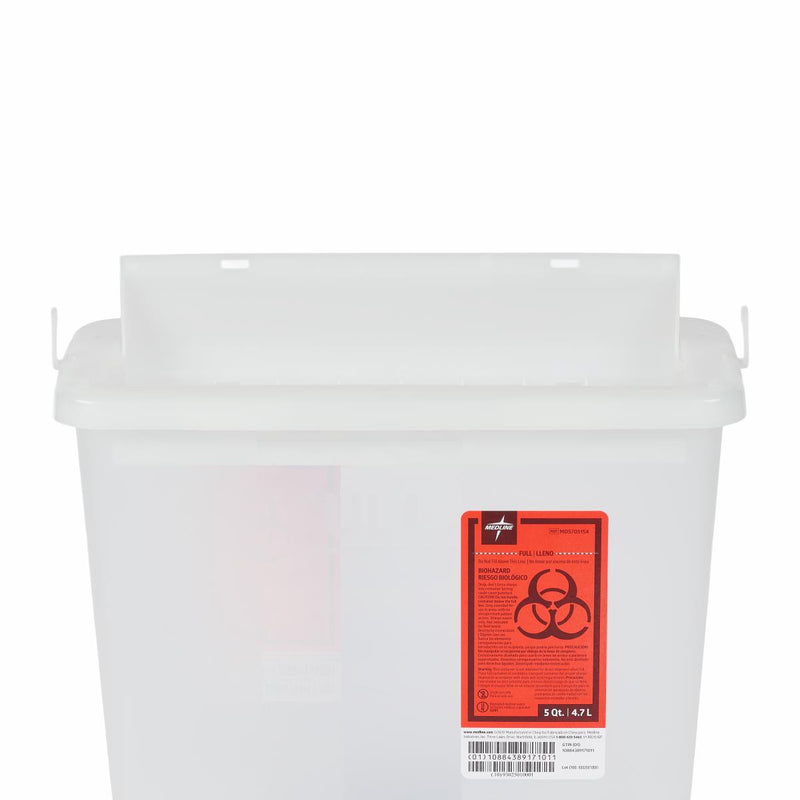 White container with a red biohazard label on a white background