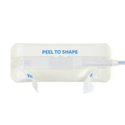A translucent white peel-to-shape device with blue text reading 'PEEL TO SHAPE' on a white background.