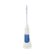 a clear flexible tube, and a light blue nozzle tip, shown on a plain white background.