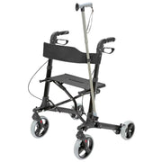 Black walker with seat and cane on a white background