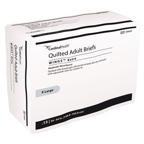 Box of Cardinal Health quilted adult briefs on a white background