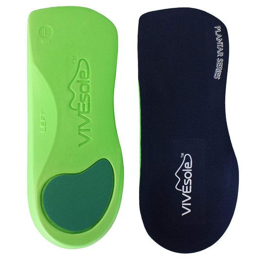 Green and black shoe insoles with Vivesole branding on a white background