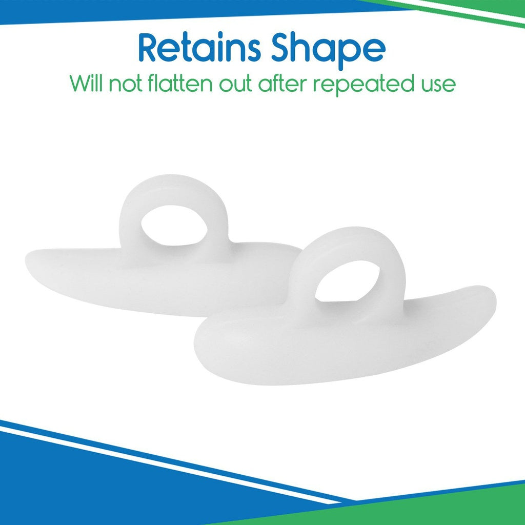 White plastic hook with text on a blue and green background