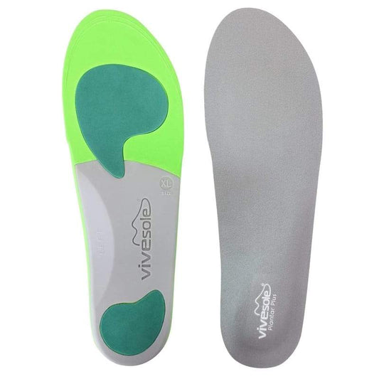 Vivesole insole with green and gray design on a white background
