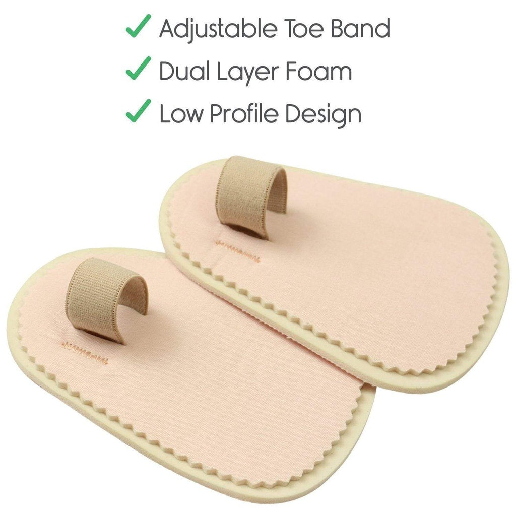 Pair of pink slippers with adjustable toe band, dual layer foam, and low profile design on a white background.