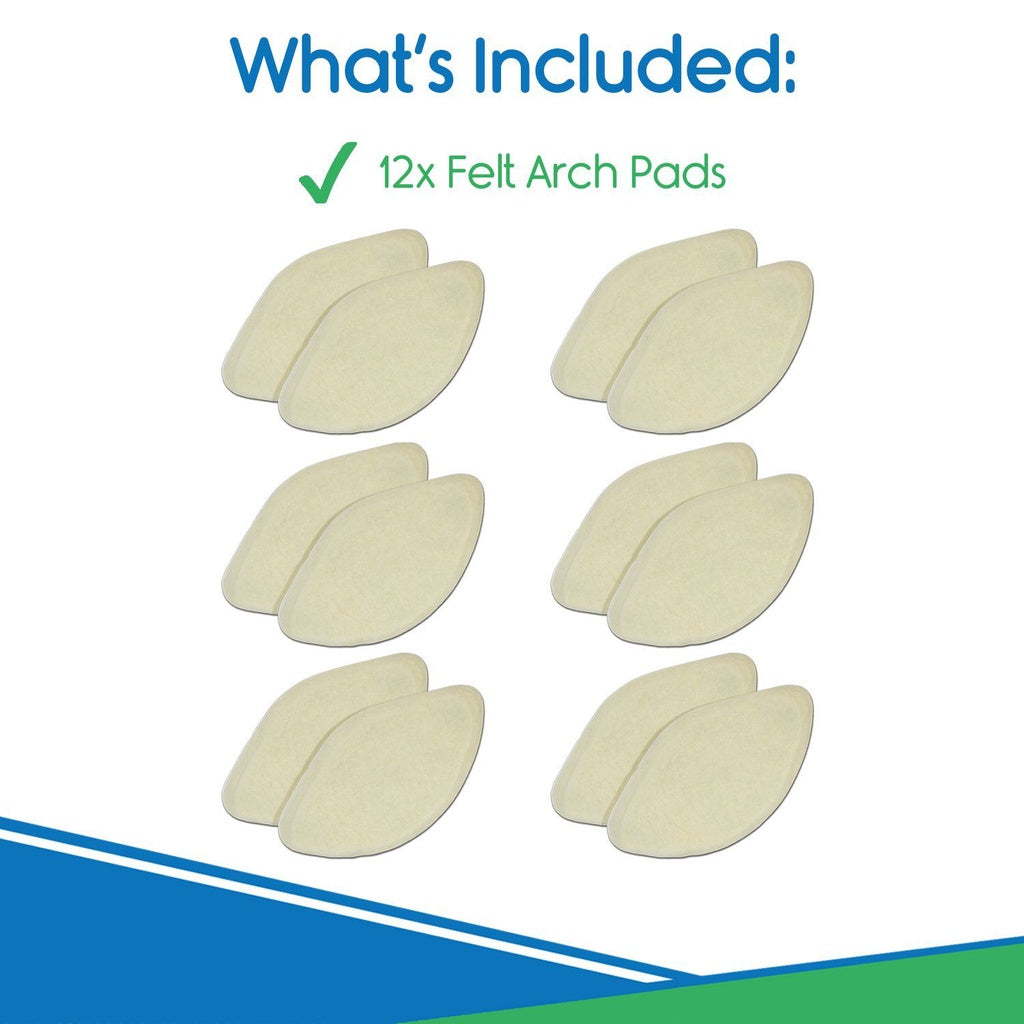 Set of 12 felt arch pads on a white background with text indicating quantity.