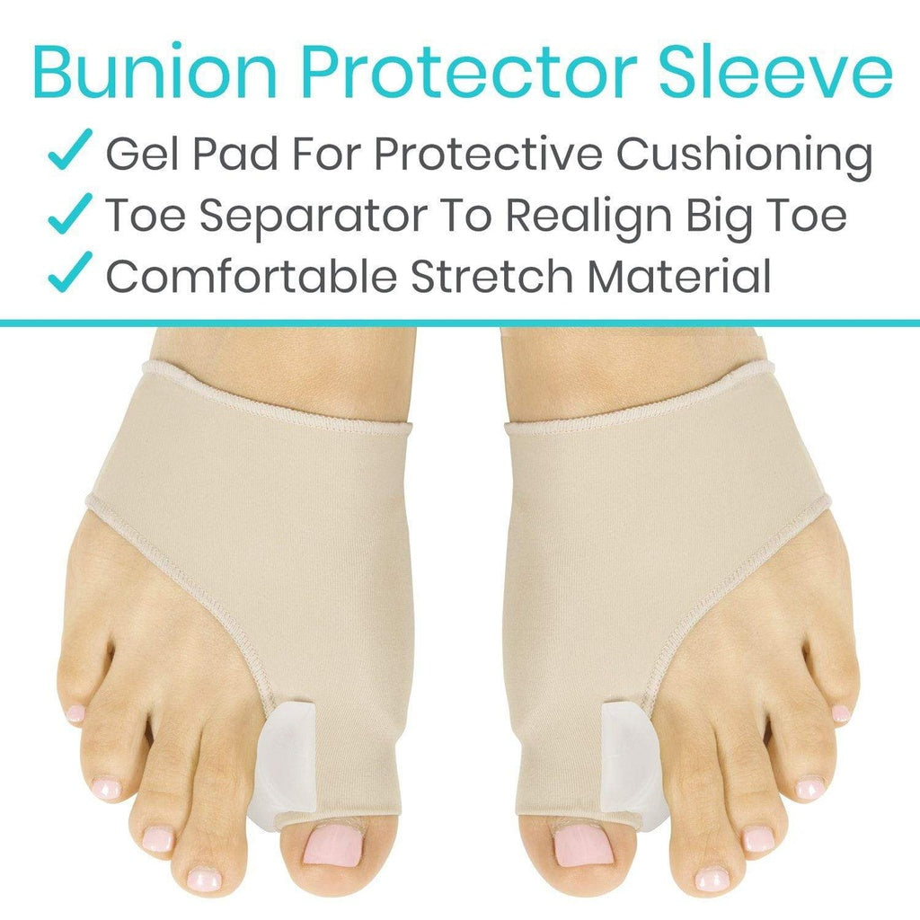 Bunion protector sleeve with gel pad and toe separator on a white background