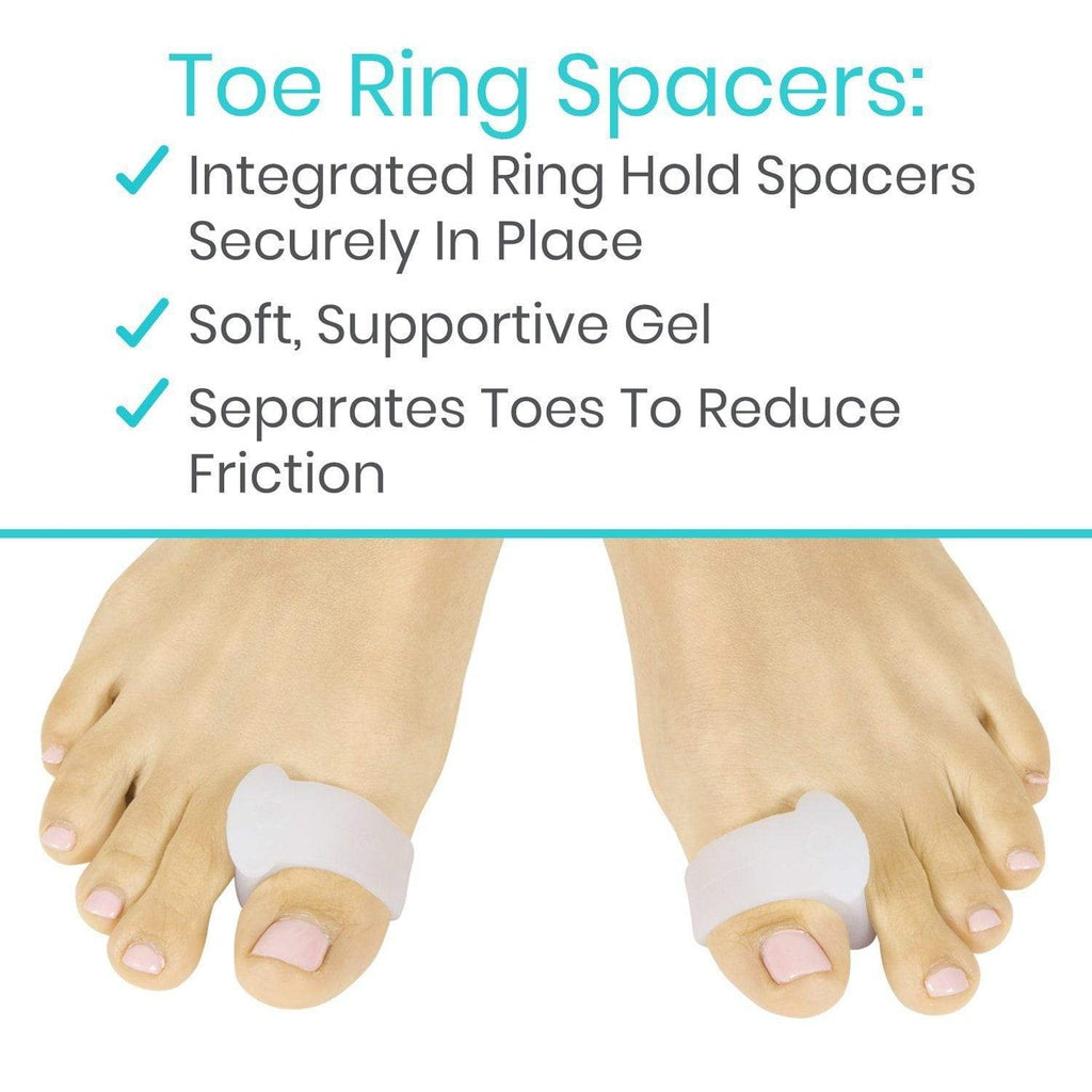 Toe ring spacers with text highlighting features on a white background