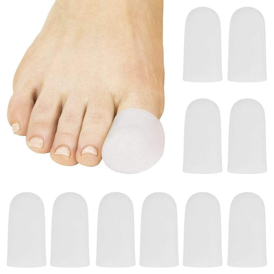 White toe separators with a foot model on a white background
