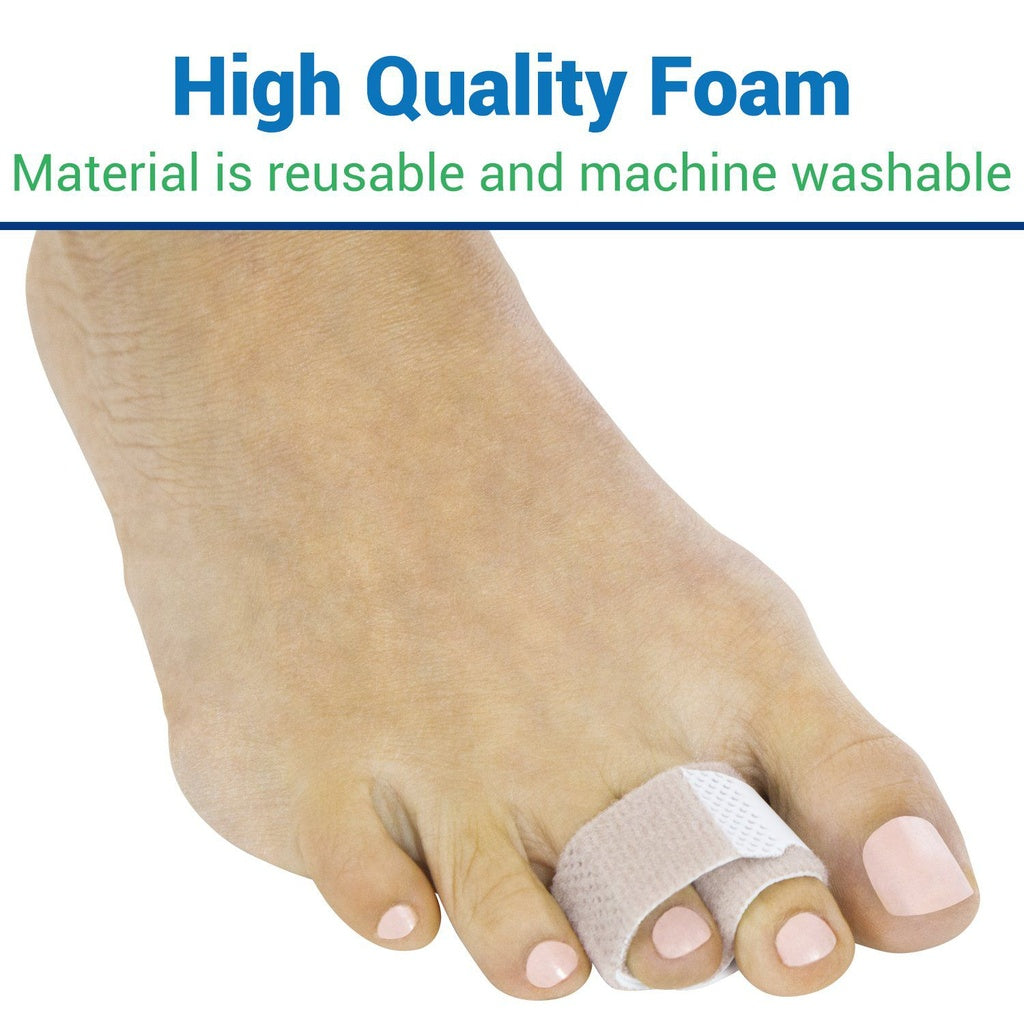 Foot with a bandage on a toe, highlighting high-quality foam material.