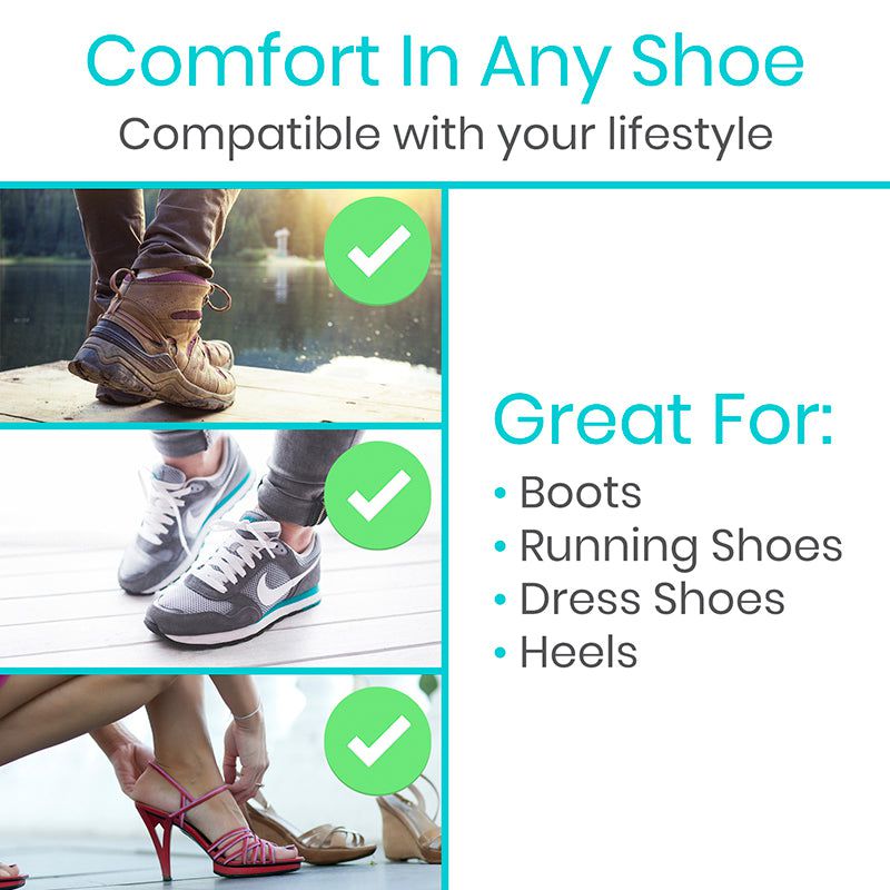 Advertisement for shoe compatibility with lifestyle activities, featuring images of people in various shoes.