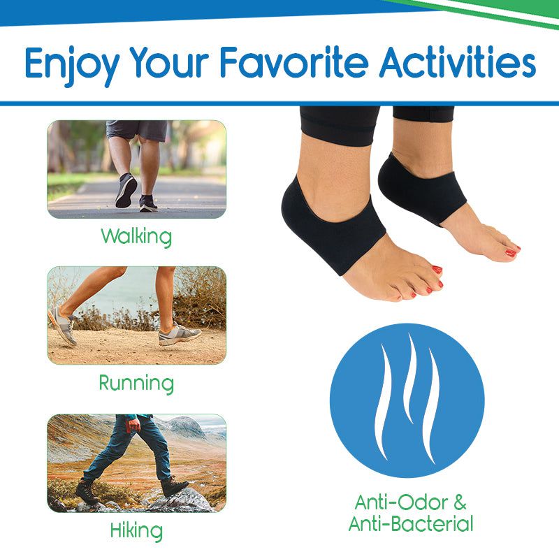 Advertisement for foot care products with text 'Enjoy Your Favorite Activities' and images of walking, running, and hiking.