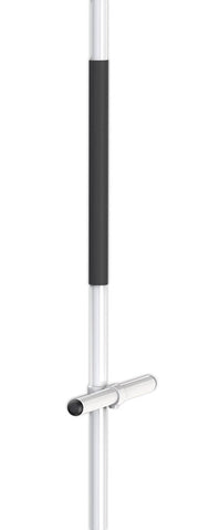 Metal stand with black accents on a white background
