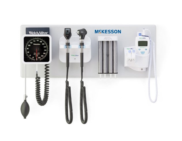 Integrated Wall System McKesson LED Coaxial Ophthalmoscope / LED MacroView™ Basic Otoscope / BP Aneroid / Specula Dispenser / Thermometer / Transformer